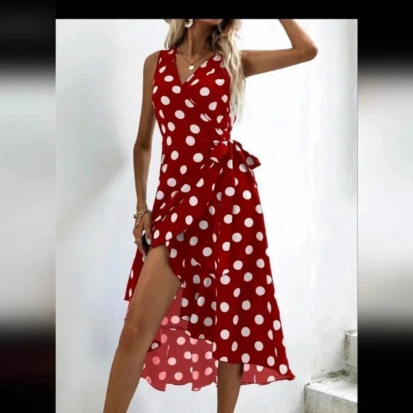 Polka Dot Knot Side Wrap Dress - Picture 2 of 6